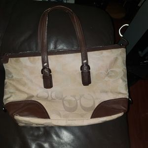 Women Coach bag canvas bag with leather trim